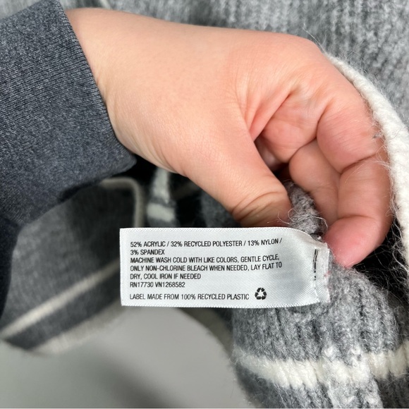 a new day Gray White Varsity Stripe Trim Fuzzy Eyelash Knit Button Down Cardigan - Picture 5 of 6